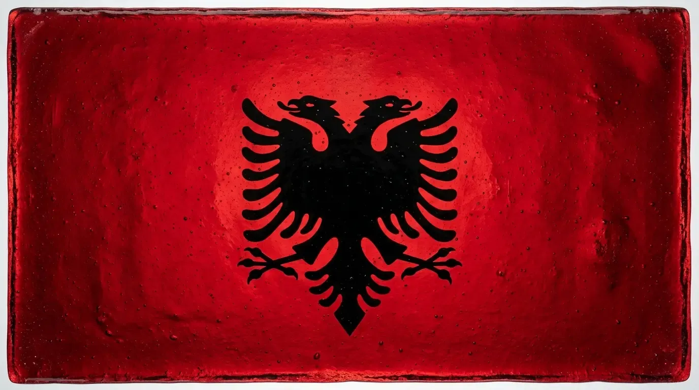 Artistic fused glass panel with the flag of Albania