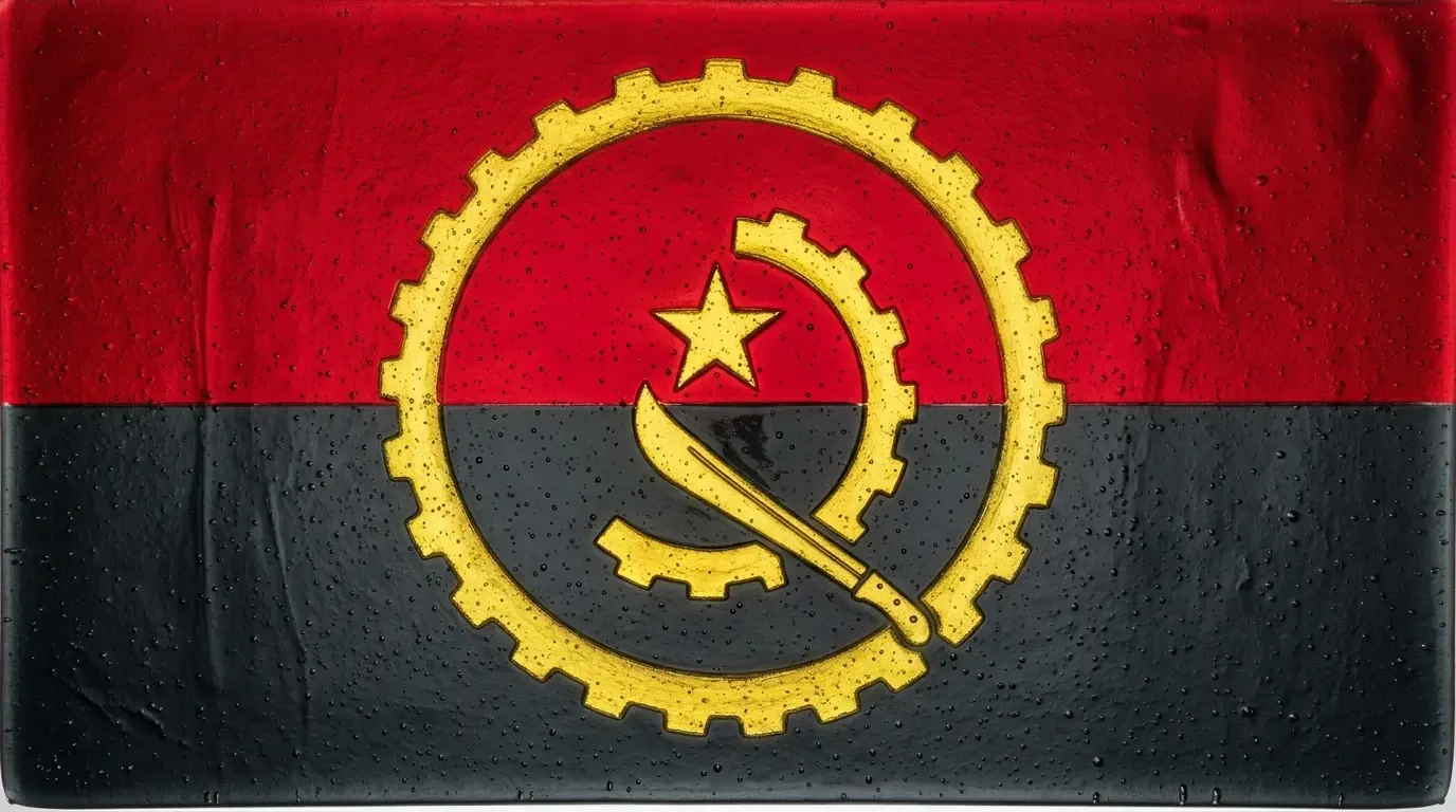 Artistic fused glass panel with the flag of Angola