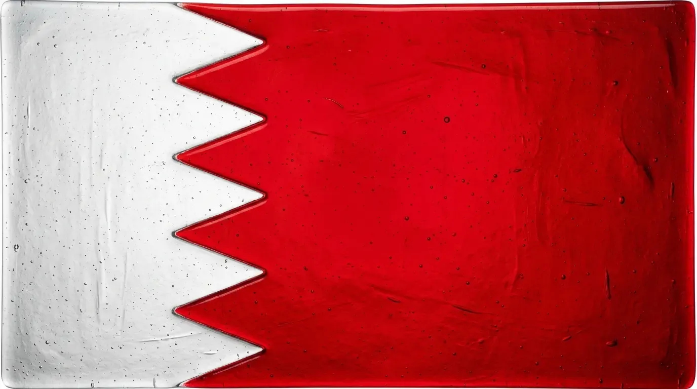 Artistic fused glass panel with the flag of Bahrain