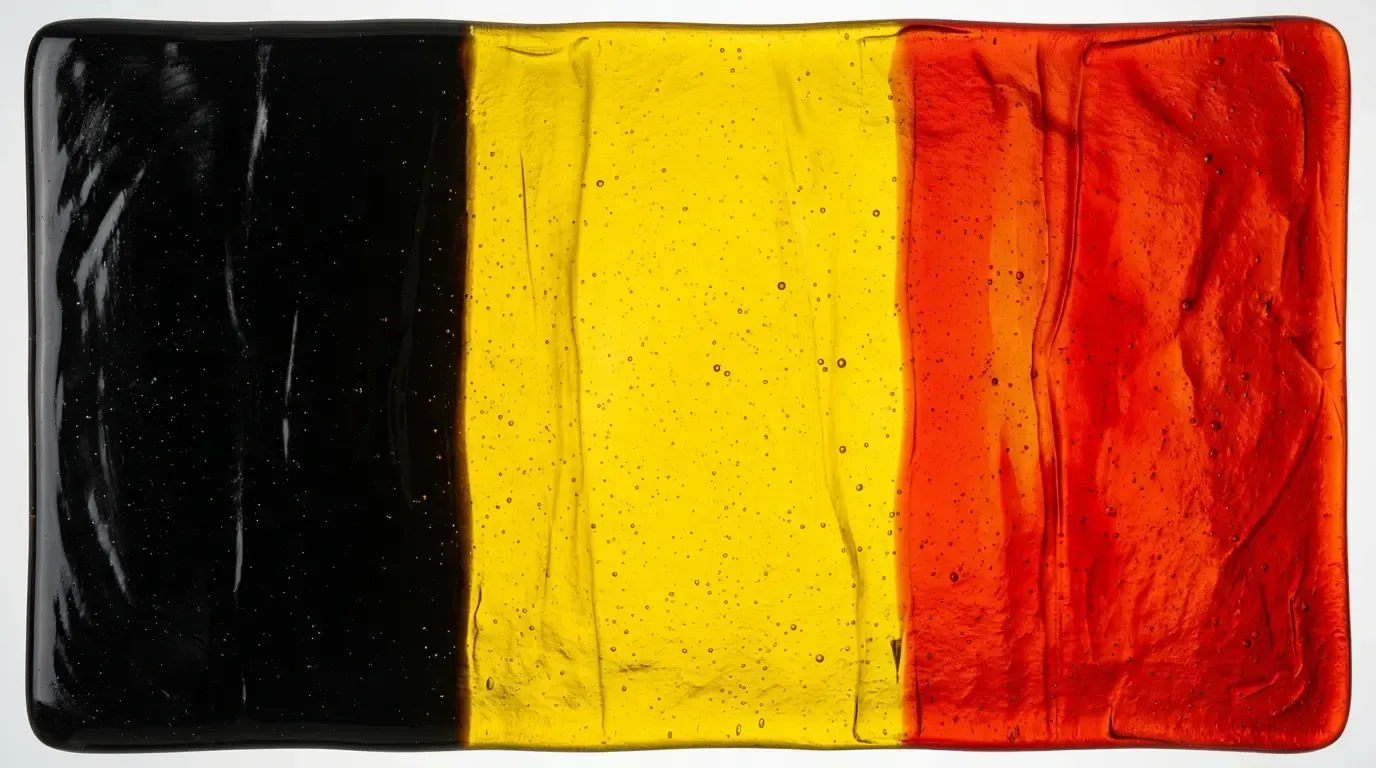 Artistic fused glass panel with the flag of Belgium