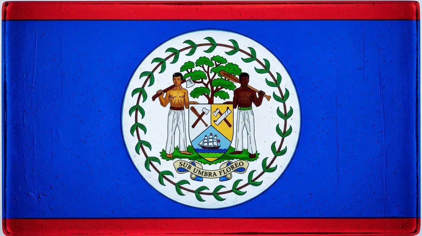 Artistic fused glass panel with the flag of Belize