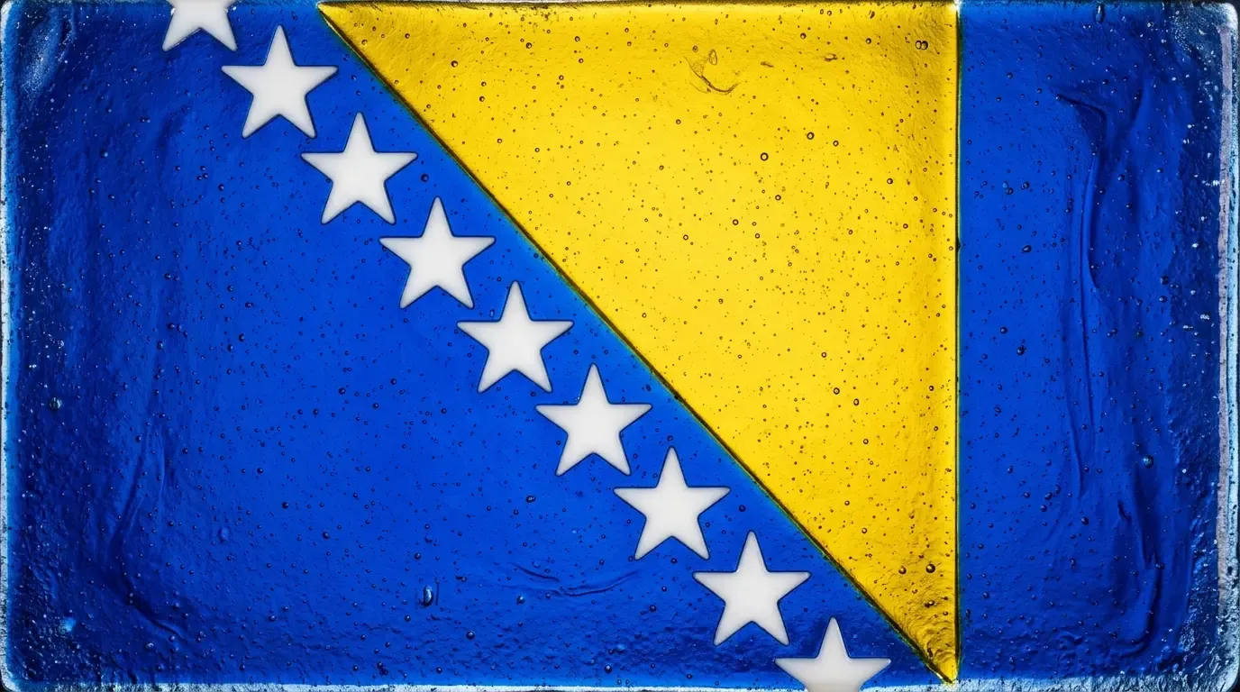Artistic fused glass panel with the flag of Bosnia and Herzegovina