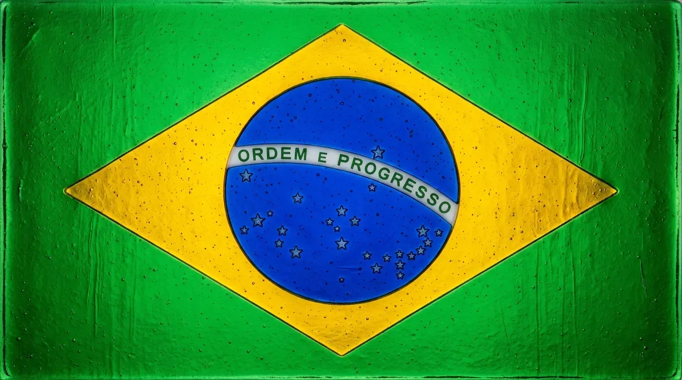 Artistic fused glass panel with the flag of Brazil