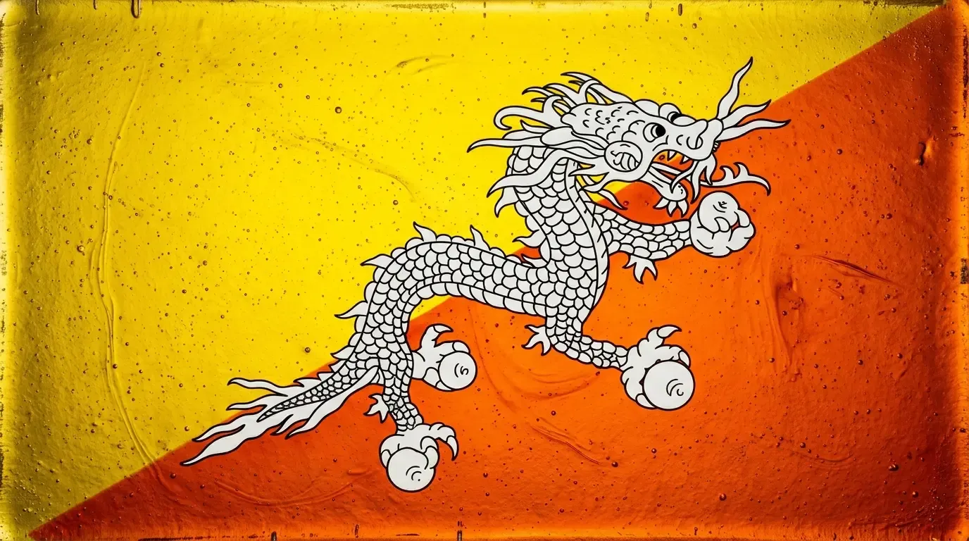 Artistic fused glass panel with the flag of Bhutan