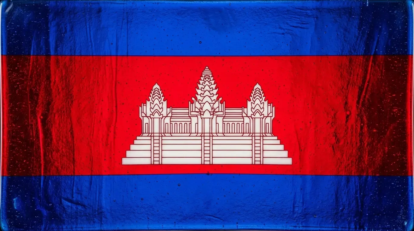 Panneau artistique en verre fusionné avec le drapeau de Cambodge