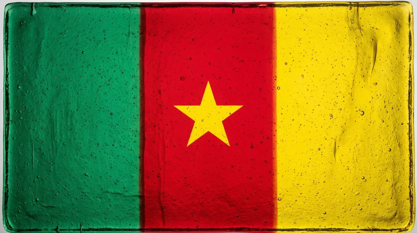 Artistic fused glass panel with the flag of Cameroon