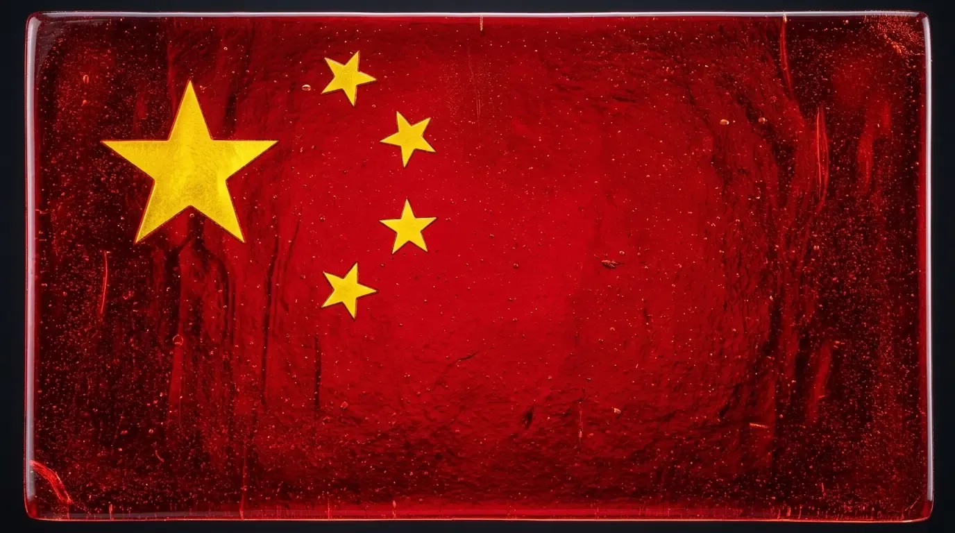Artistic fused glass panel with the flag of China