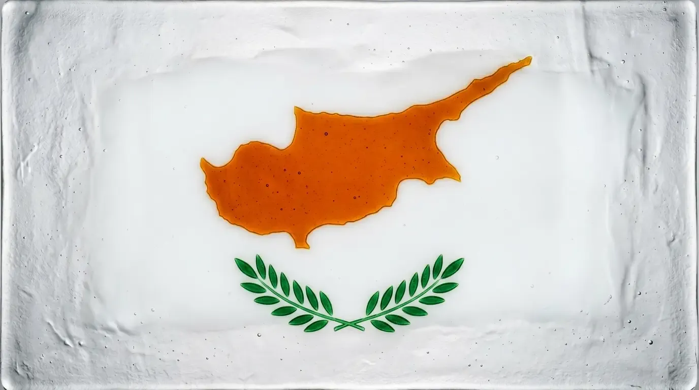 Artistic fused glass panel with the flag of Cyprus