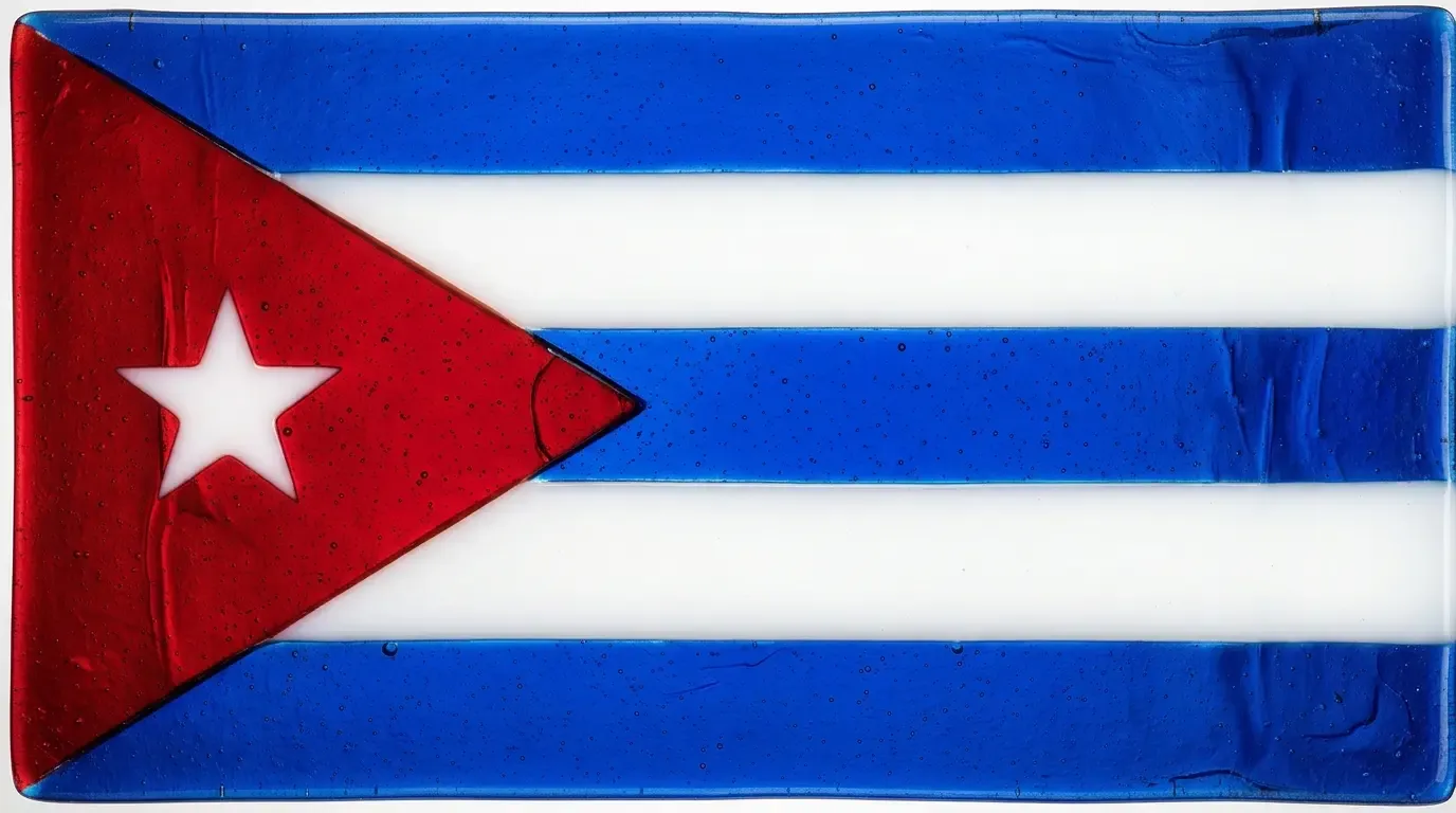 Artistic fused glass panel with the flag of Cuba
