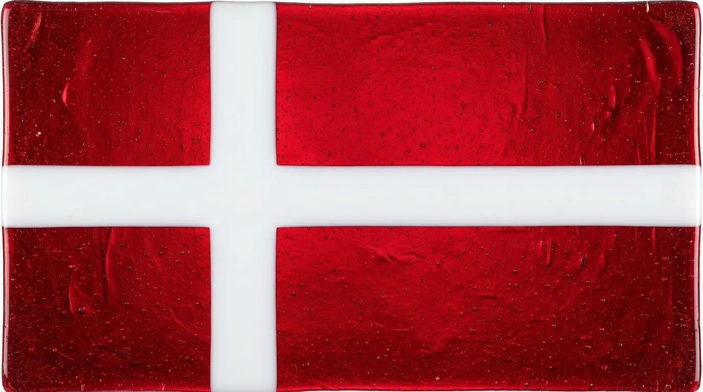 Artistic fused glass panel with the flag of Denmark