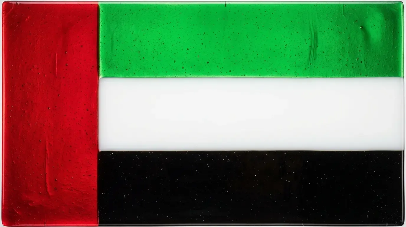Artistic fused glass panel with the flag of United Arab Emirates