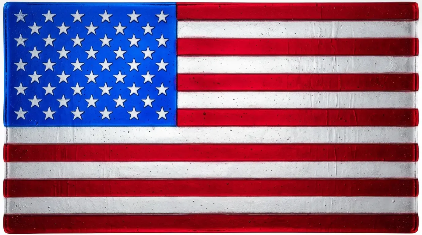Artistic fused glass panel with the flag of United States
