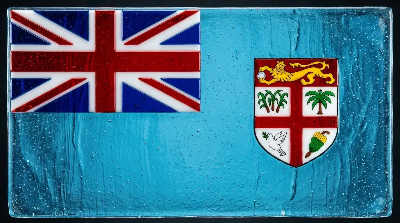 Artistic fused glass panel with the flag of Fiji