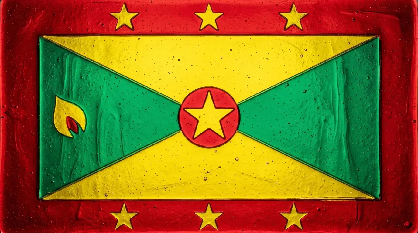 Artistic fused glass panel with the flag of Grenada