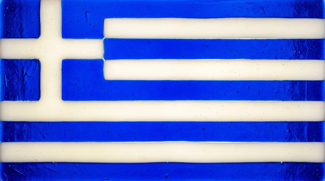 Panneau artistique en verre fusionné avec le drapeau de Grèce