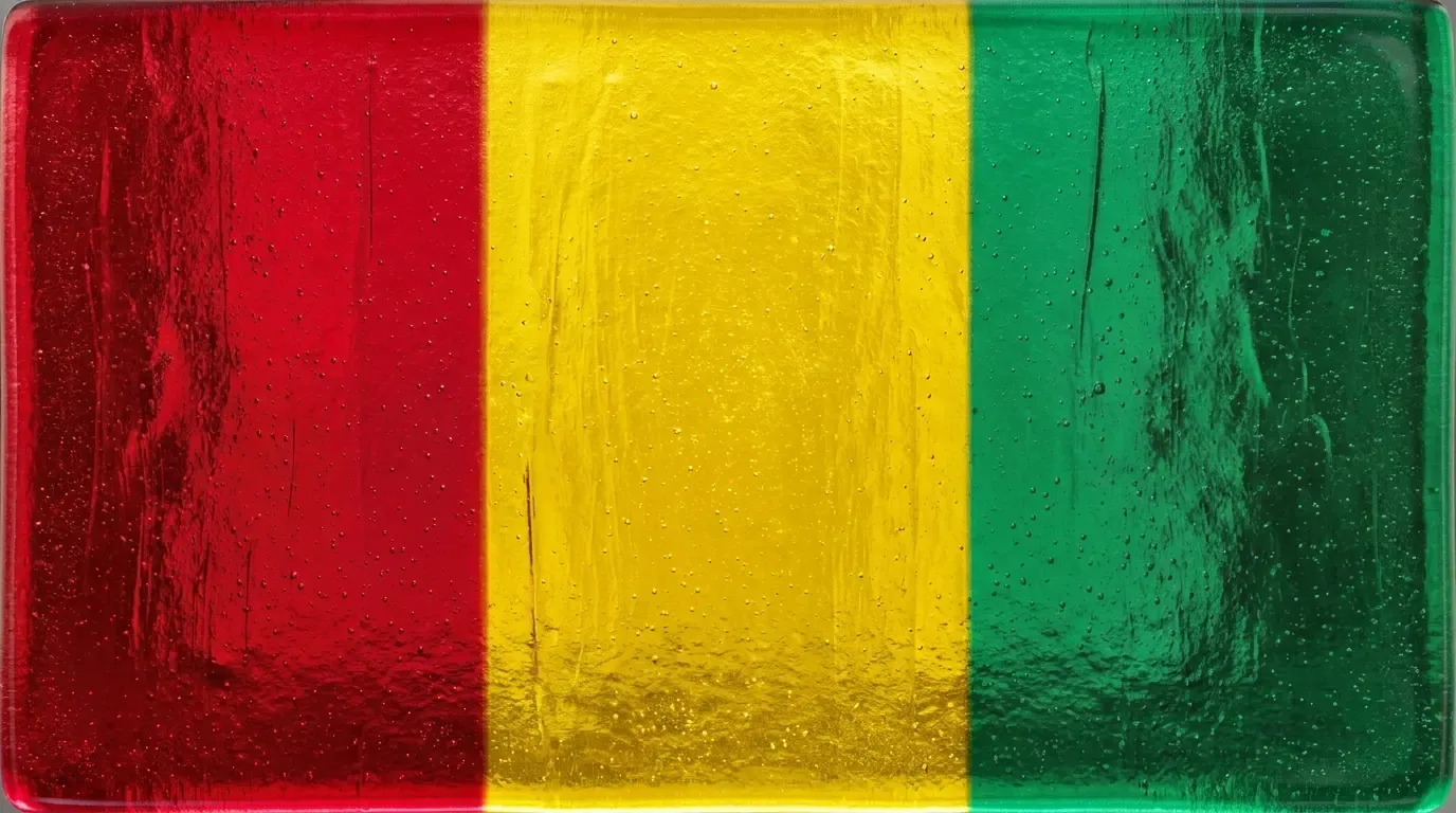 Artistic fused glass panel with the flag of Guinea