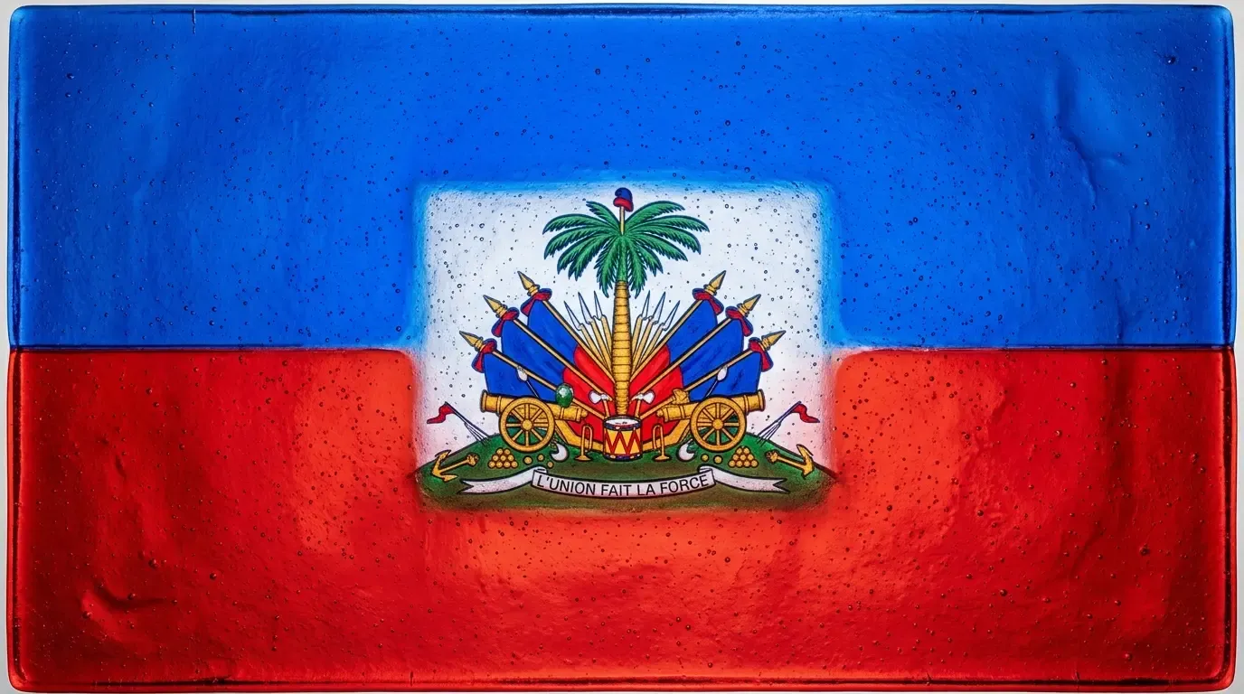 Artistic fused glass panel with the flag of Haiti