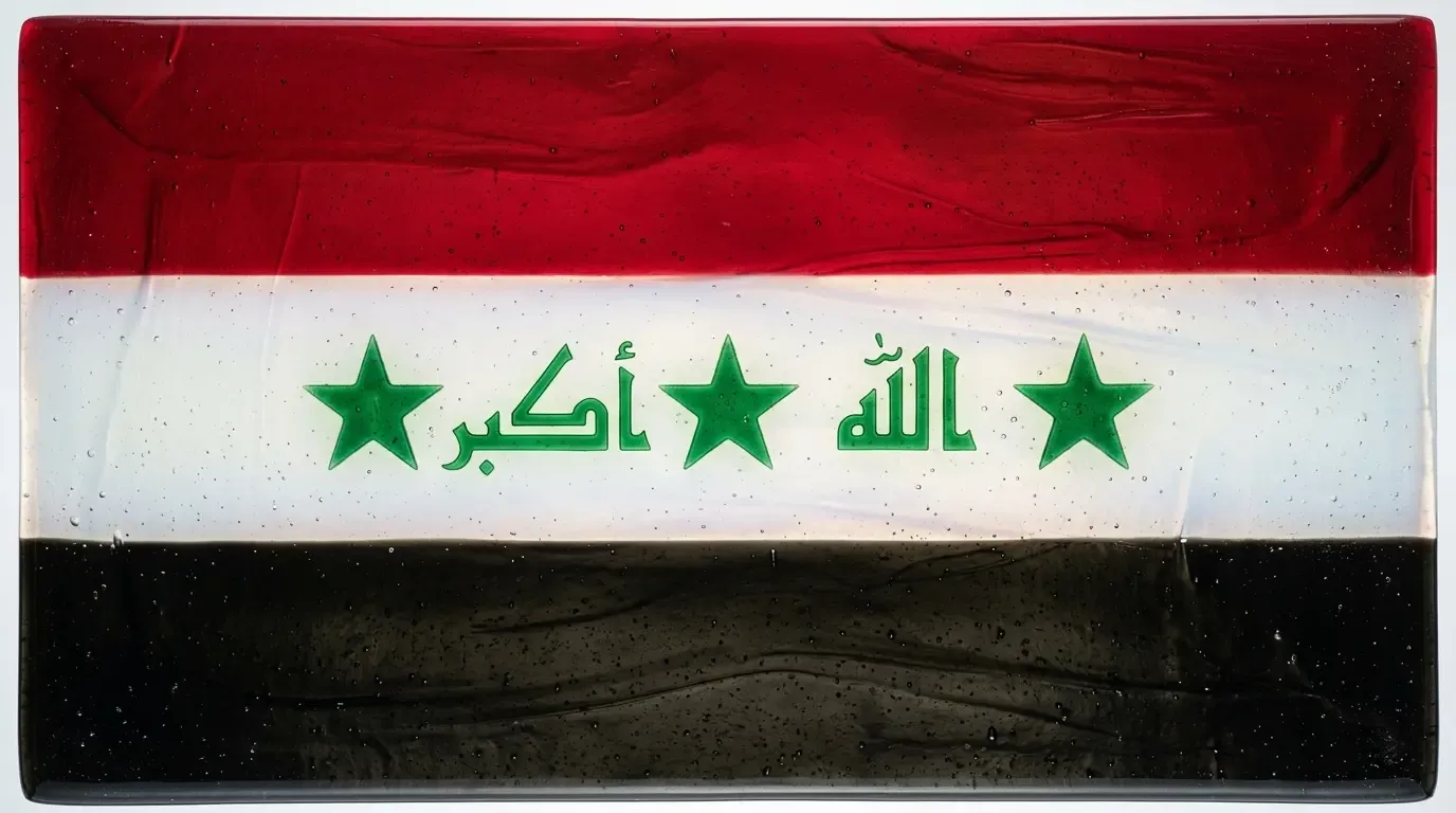 Artistic fused glass panel with the flag of Iraq