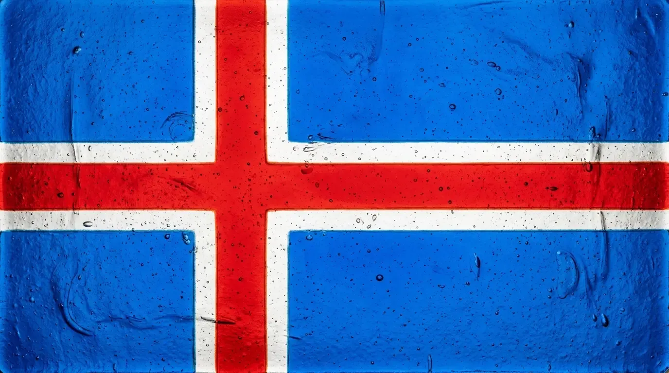 Artistic fused glass panel with the flag of Iceland