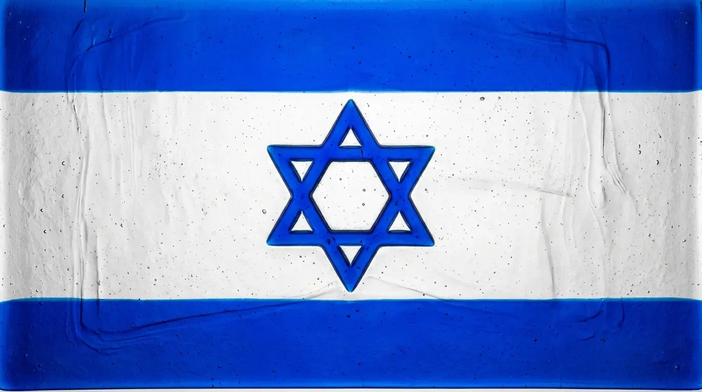 Artistic fused glass panel with the flag of Israel
