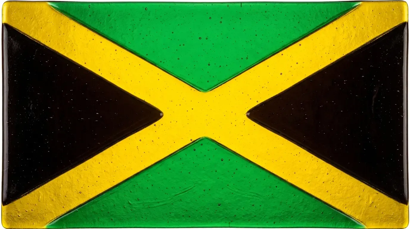 Panneau artistique en verre fusionné avec le drapeau de Jamaïque