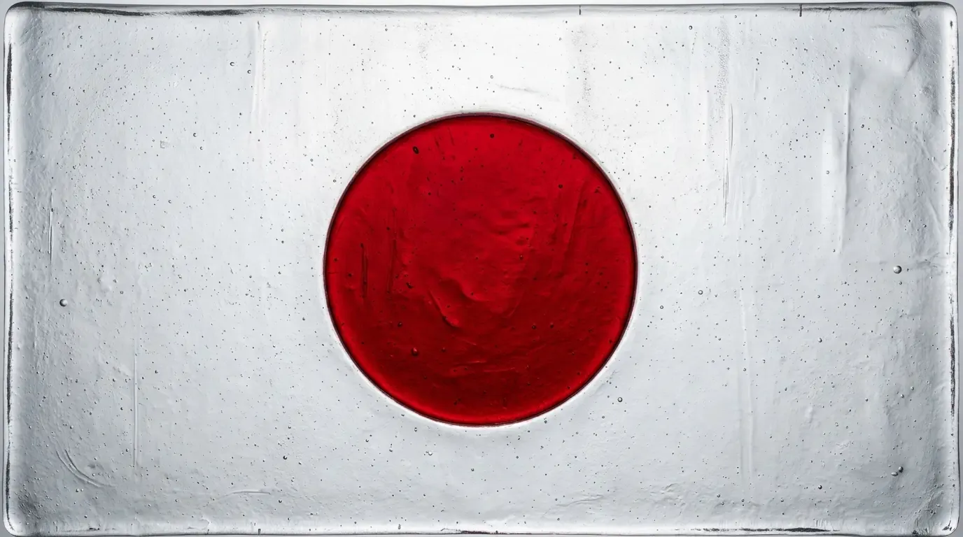 Artistic fused glass panel with the flag of Japan