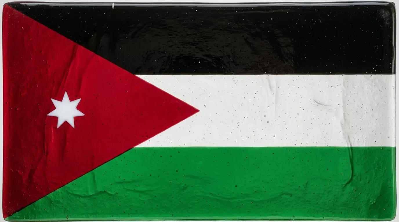 Artistic fused glass panel with the flag of Jordan