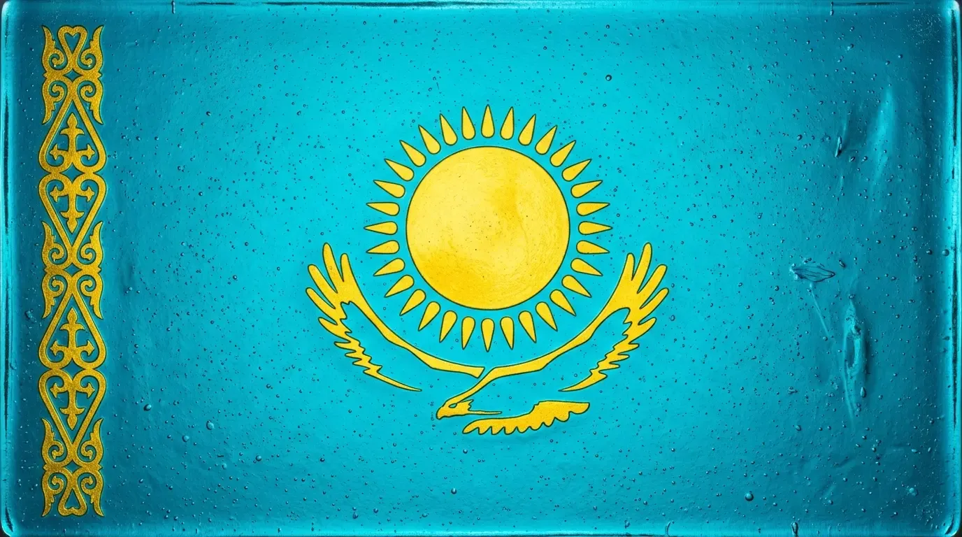 Panneau artistique en verre fusionné avec le drapeau de Kazakhstan
