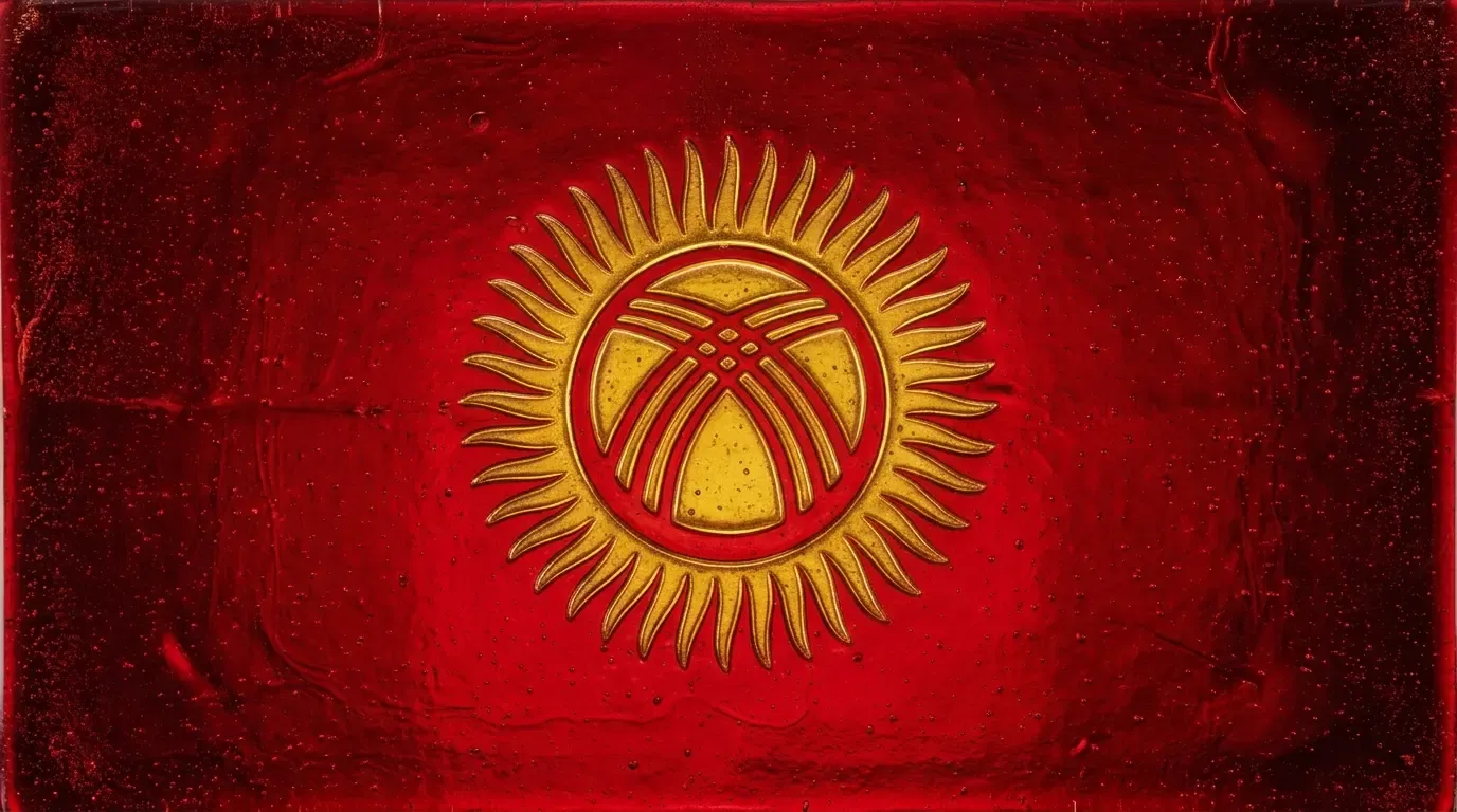 Artistic fused glass panel with the flag of Kyrgyzstan