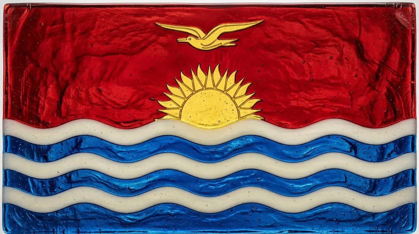 Artistic fused glass panel with the flag of Kiribati