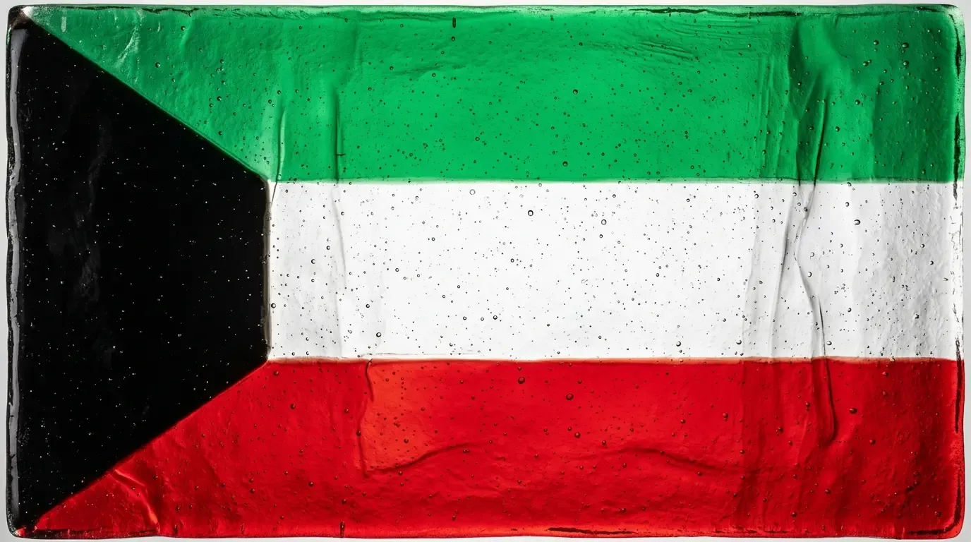 Artistic fused glass panel with the flag of Kuwait