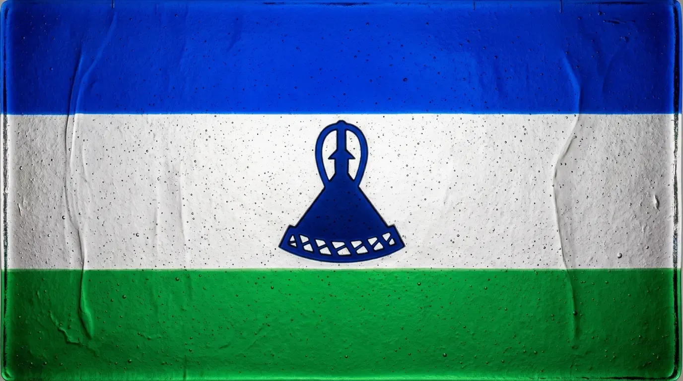 Artistic fused glass panel with the flag of Lesotho