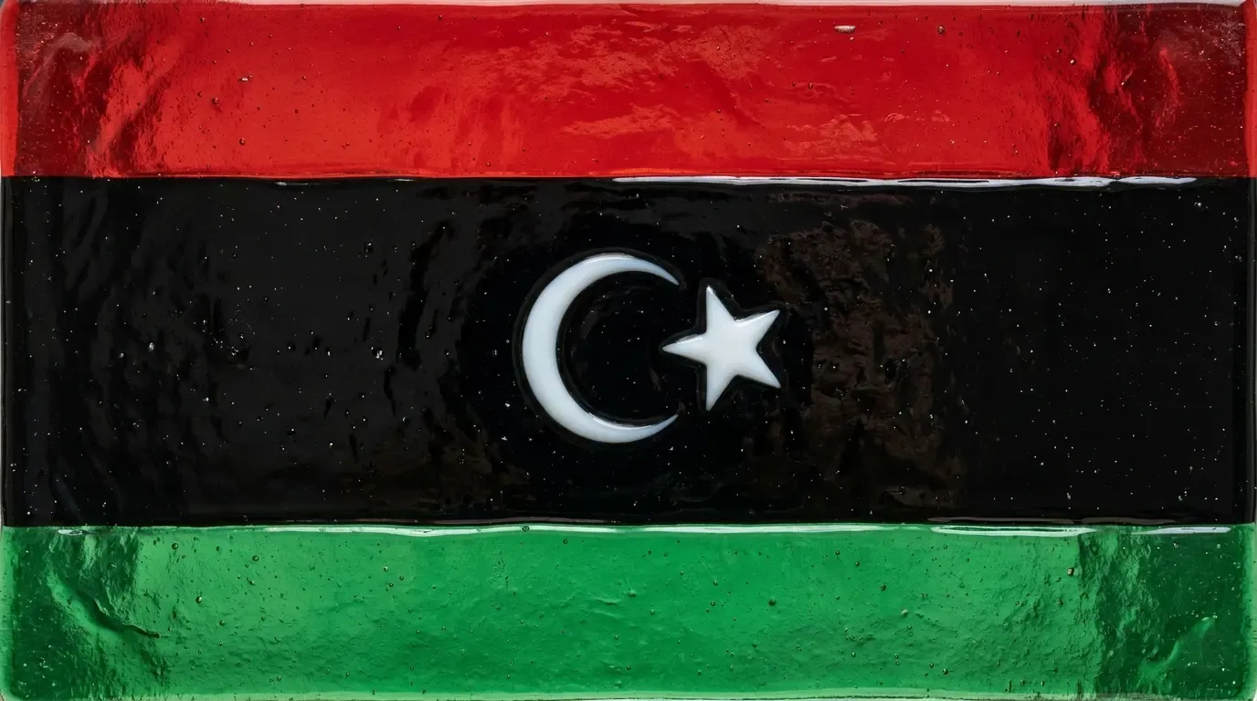 Artistic fused glass panel with the flag of Libya
