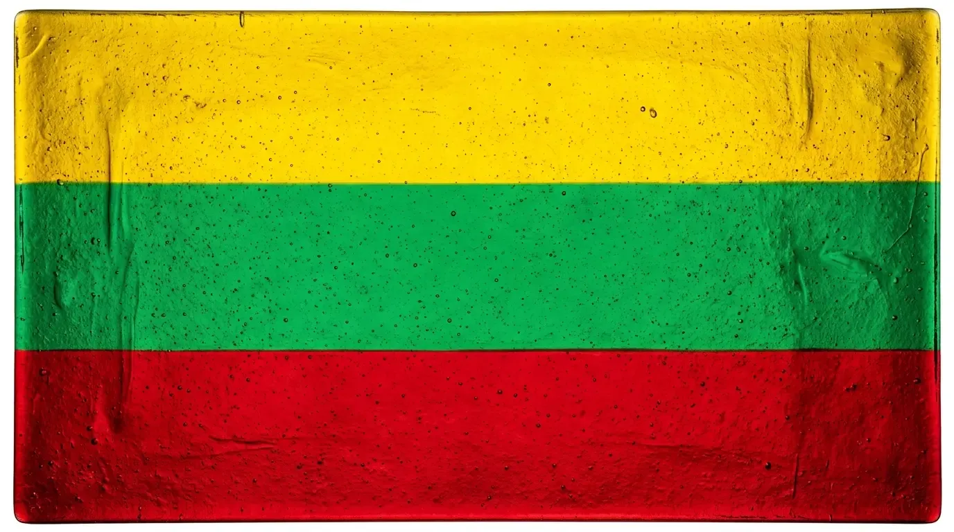 Artistic fused glass panel with the flag of Lithuania