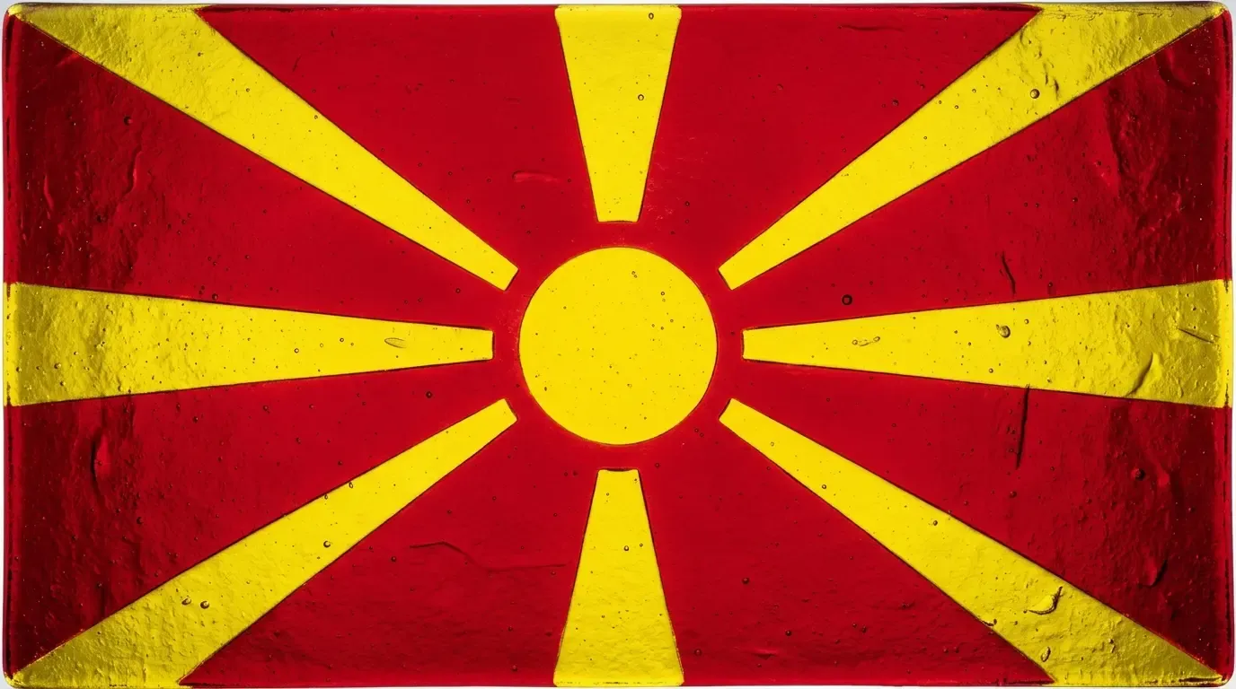 Artistic fused glass panel with the flag of North Macedonia