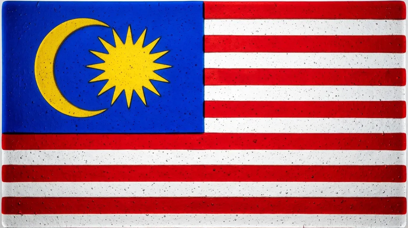 Artistic fused glass panel with the flag of Malaysia
