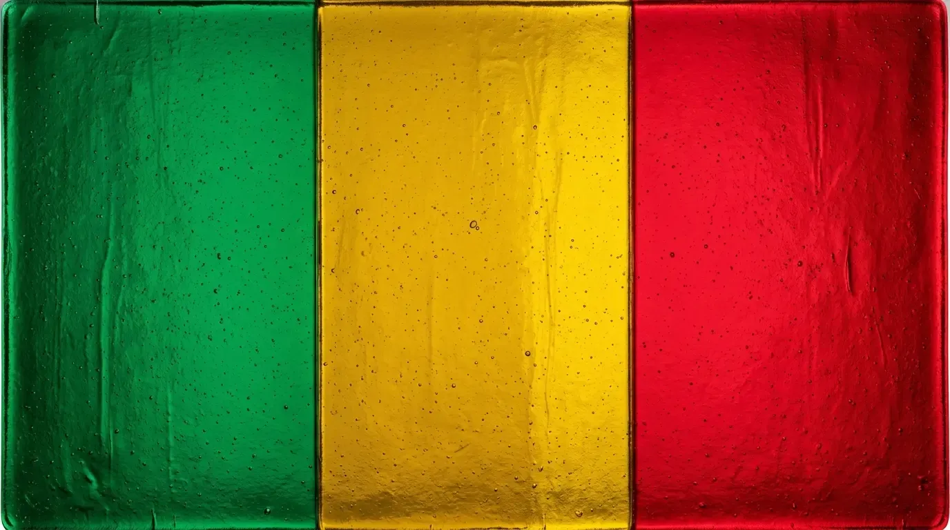 Artistic fused glass panel with the flag of Mali