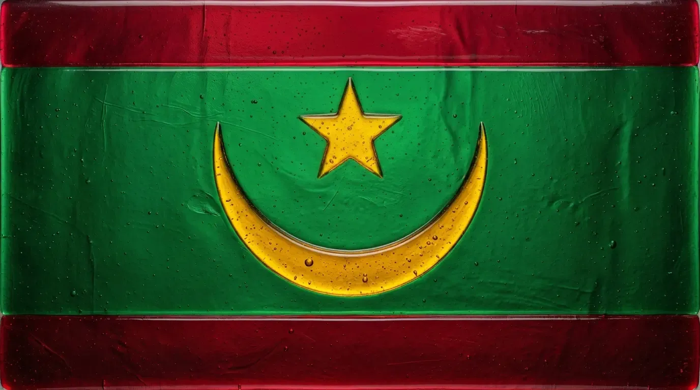 Artistic fused glass panel with the flag of Mauritania