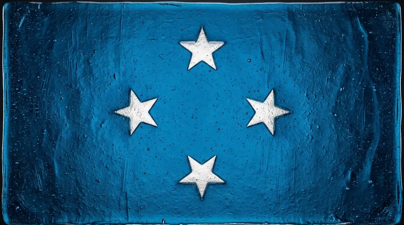 Artistic fused glass panel with the flag of Micronesia
