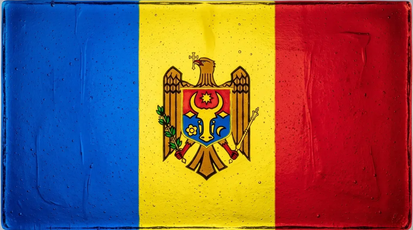 Artistic fused glass panel with the flag of Moldova