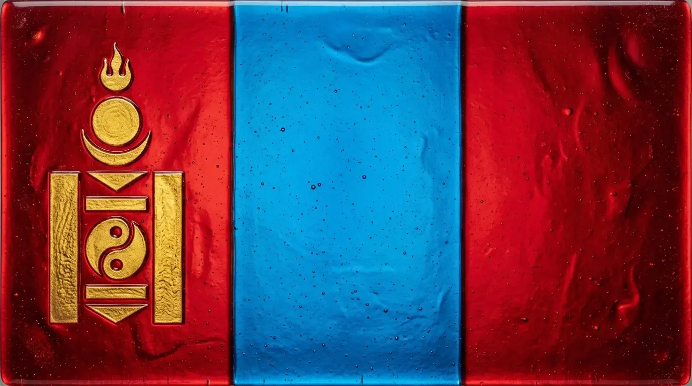 Artistic fused glass panel with the flag of Mongolia