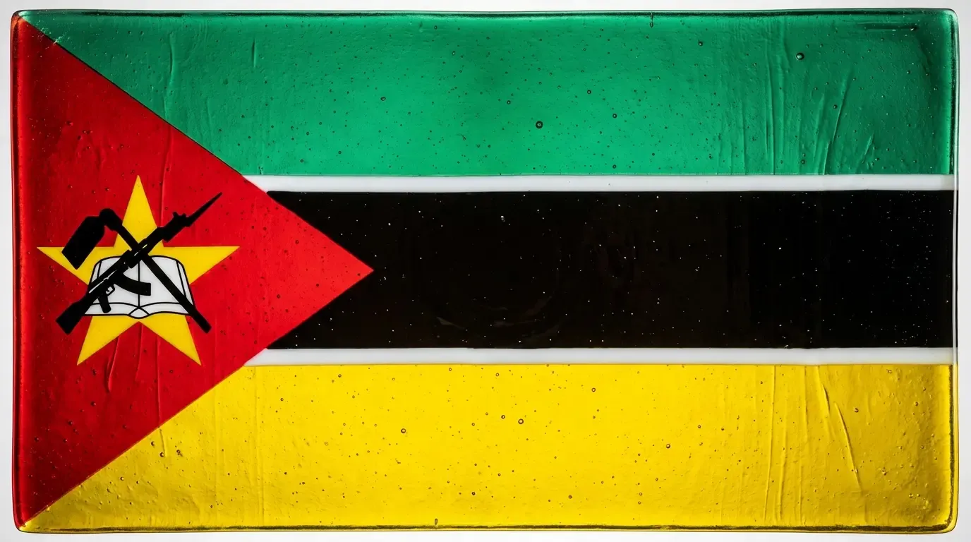 Artistic fused glass panel with the flag of Mozambique