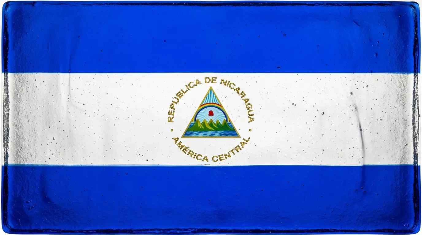 Artistic fused glass panel with the flag of Nicaragua