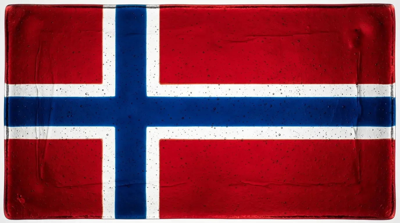 Artistic fused glass panel with the flag of Norway