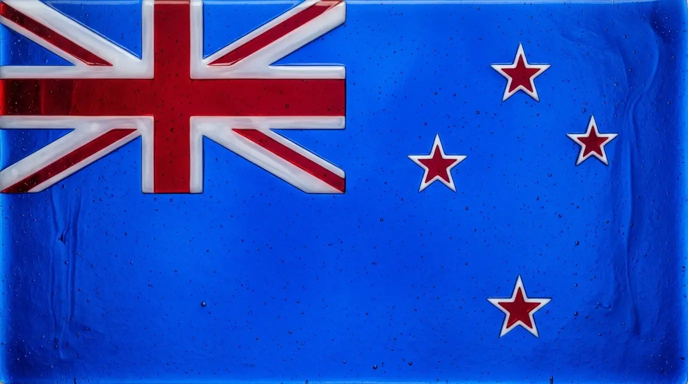 Artistic fused glass panel with the flag of New Zealand