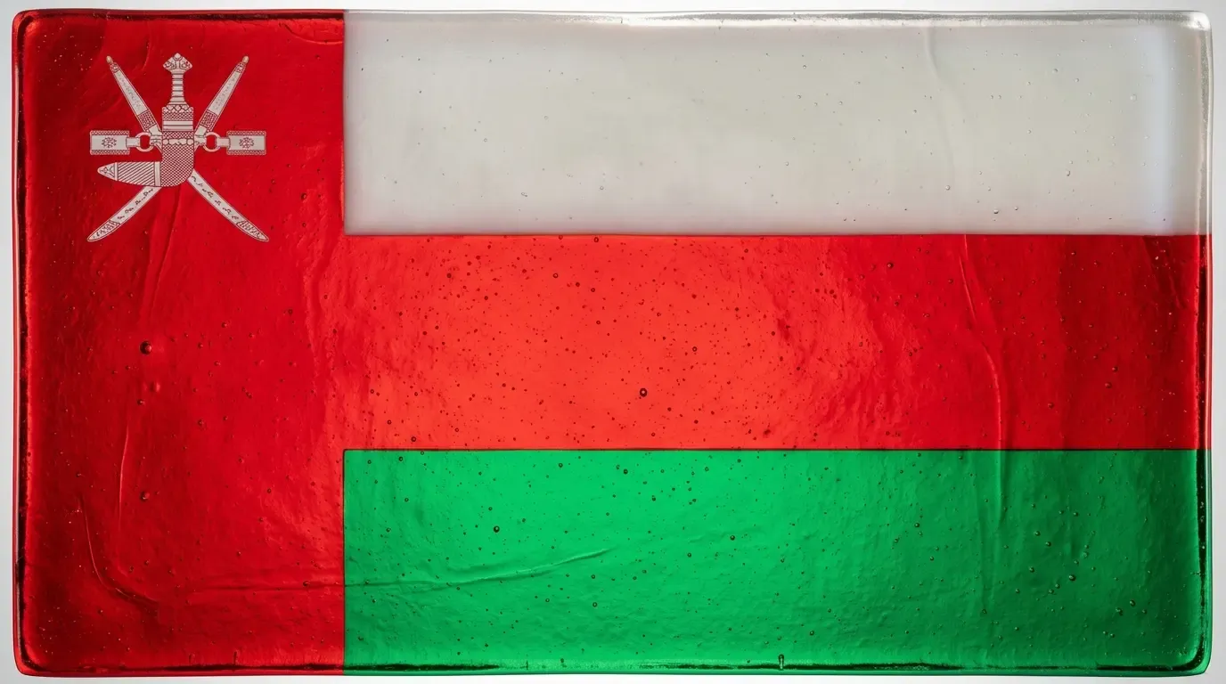Artistic fused glass panel with the flag of Oman