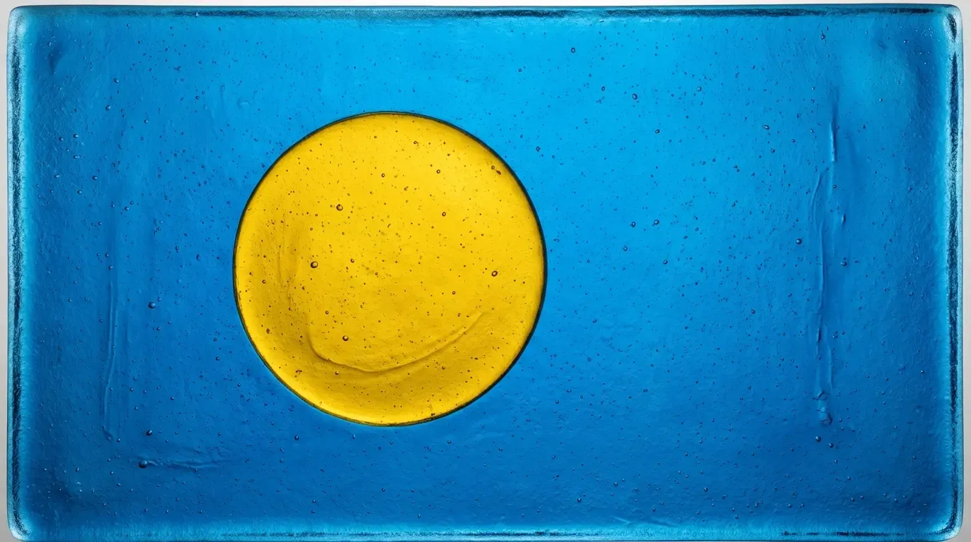 Artistic fused glass panel with the flag of Palau