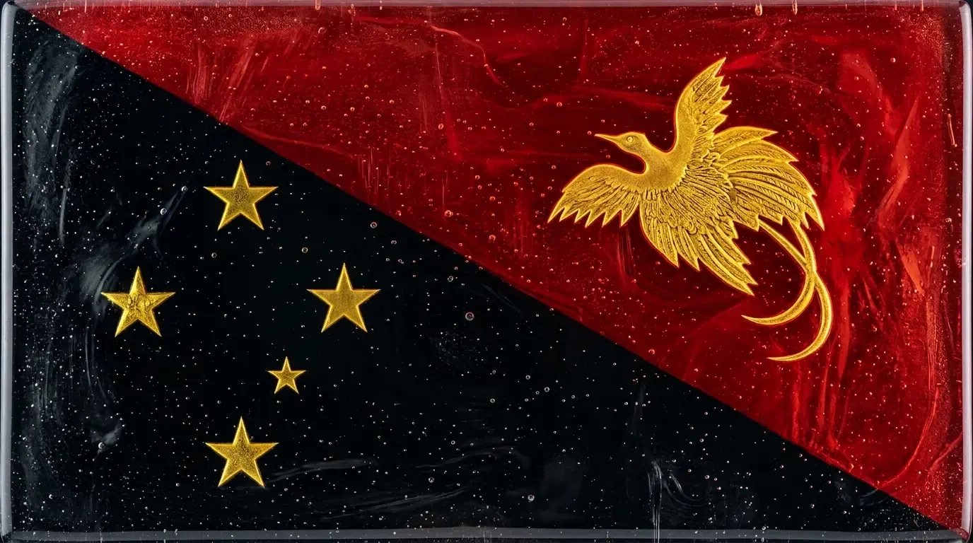 Artistic fused glass panel with the flag of Papua New Guinea