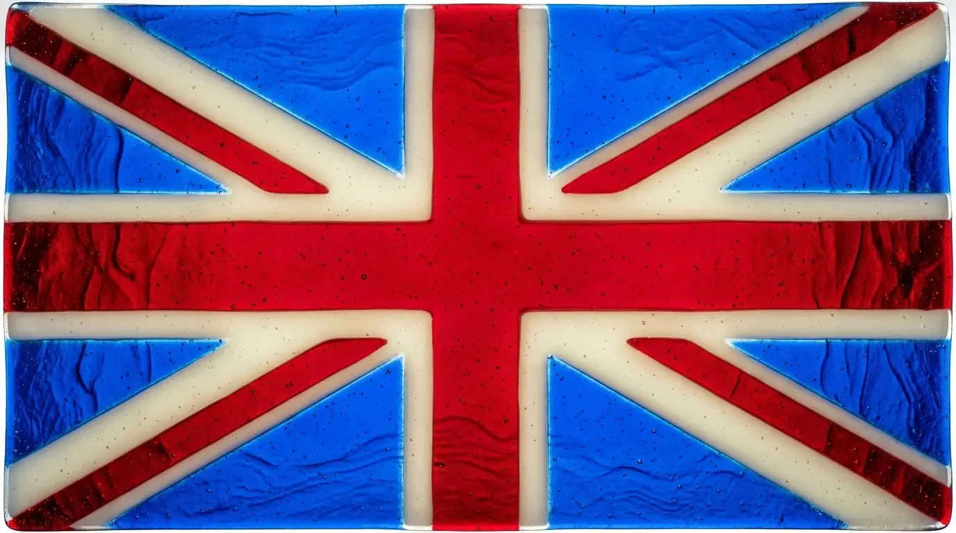 Panneau artistique en verre fusionné avec le drapeau de Royaume-Uni