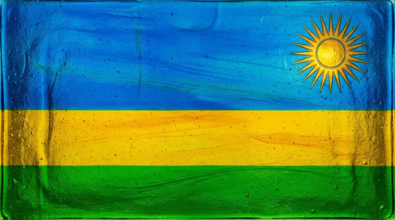 Artistic fused glass panel with the flag of Rwanda